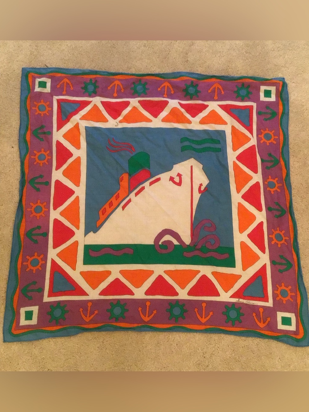 Vintage GINNIE JOHANSEN 1989 Scarf Nautical Cruise